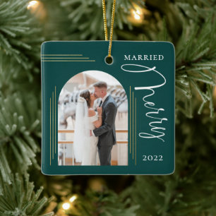 Lijst van Merry and Married Photo Arch Keramisch Ornament