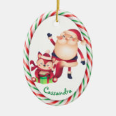Lijst van Santa- en Fox Candy Cane Keramisch Ornament (Voorkant)