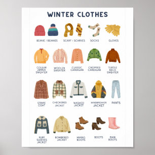 Lijst van Winter Kleding School Onderwijs Leren Poster