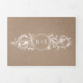 lijst wit bloemenbruiloft, initialen kraftbruilof drieluik uitnodiging (Cover)