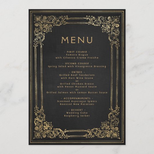 Lijst Zwart Goud Bruiloft Menu (Voorkant)