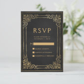  Lijst Zwart Goud Bruiloft RSVP Informatiekaartje (Staand voorkant)