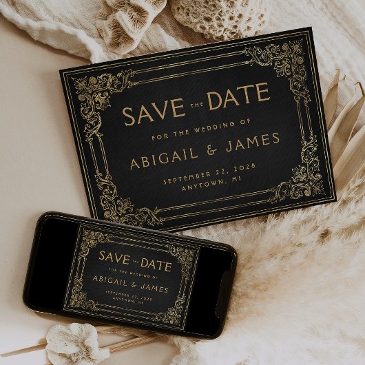 Lijst Zwart Goud Bruiloft Save the Date Kaart