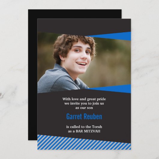 Lijsten balk Mitzvah fotouitnodiging Kaart (Voorkant / Achterkant)