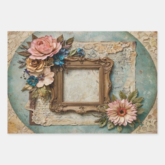  lijsten met bloemen en papier - inpakpapier vel (Voorkant)