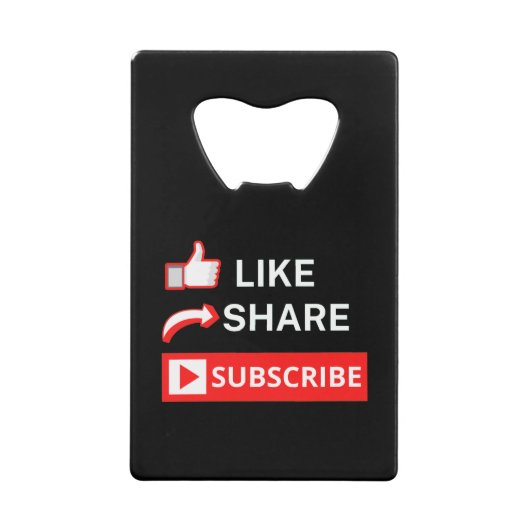Like Share Subscribe Kredietkaart Flessenopener (Voorkant)