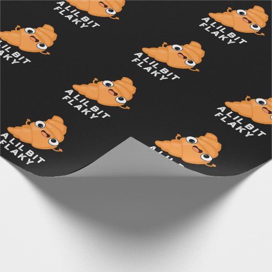 Lil Bit Flaky Funny Croissant Pastry Pun Dark BG Cadeaupapier (Hoek)