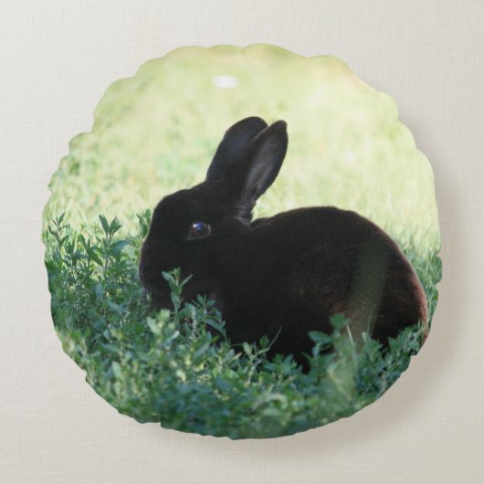 Lil Black Bunny Rond Kussen (Voorkant)