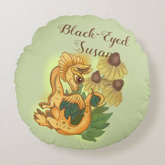 lil Black Eyed Susan garden dragon Rond Kussen (Voorkant)