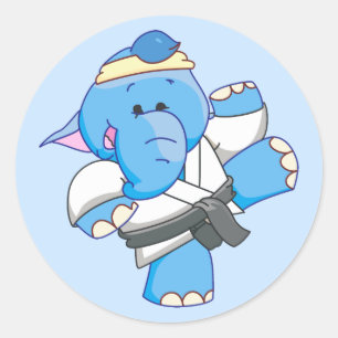 Lil Blue Elephant Karate Ronde Sticker