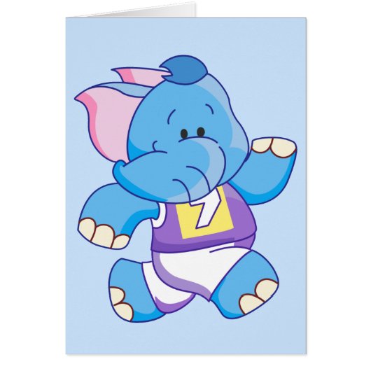 Lil Blue Elephant Running Blank Card (Devant)
