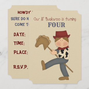 Lil' Buckaroo (bruin haar) Birthday Party Invite Kaart