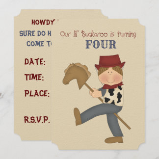 Lil' Buckaroo (bruin haar) Birthday Party Invite Kaart