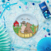 Lil' Cowboy and Teddy Bear Baby shower Papieren Bordje (Feest)