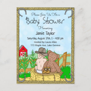 Lil' Cowboy and Teddy Bear Boys Baby shower Invite Briefkaart