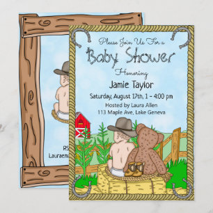 Lil' Cowboy and Teddy Bear Boy's Baby shower Kaart