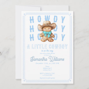 'Lil Cowboy Gingerbread Christmas Blue Baby shower Kaart