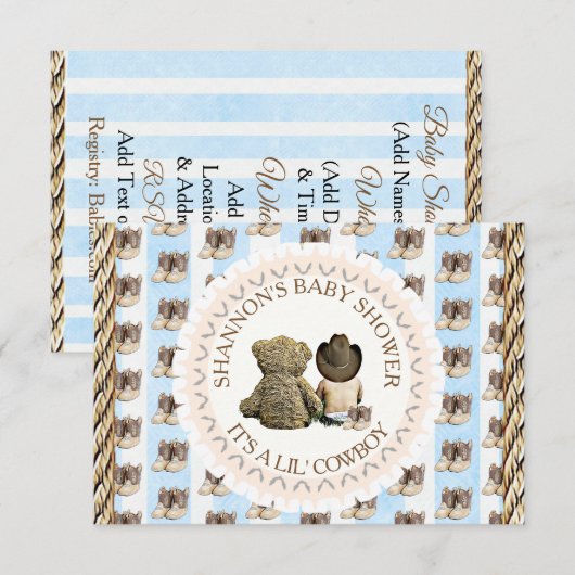 Lil' Cowboy Land en Western Baby shower Kaart (Voorkant / Achterkant)