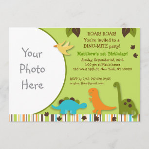 Lil Dino Dinosaur Boy Foto Birthday Invitations Kaart