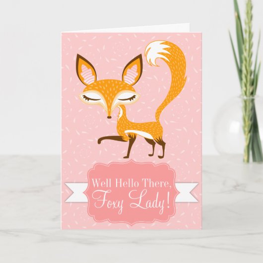 Lil Foxie - Carte de voeux personnalisée rose "Fox (Devant)