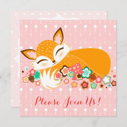 Lil Foxie Cub - Custom Baby Shower Invitations Kaart (Voorkant / Achterkant)