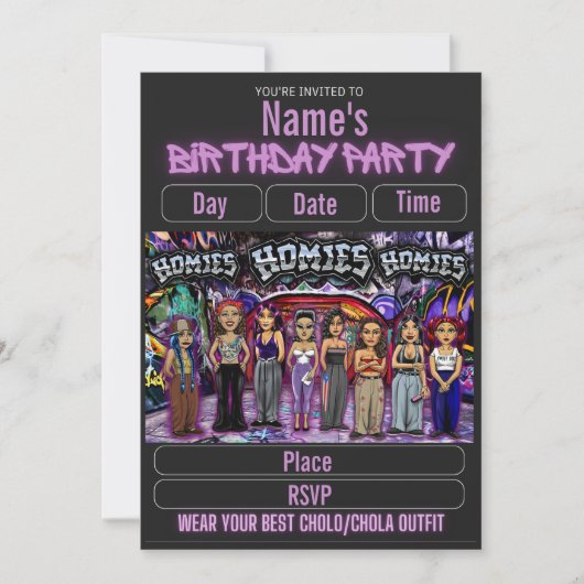 Lil Homies Chicanas Party Invitation 90s Theme (Devant)