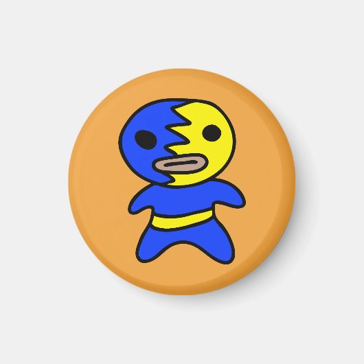 Li'l Lucha Libre Wrestler Magnet (bleu-jaune) (Devant)