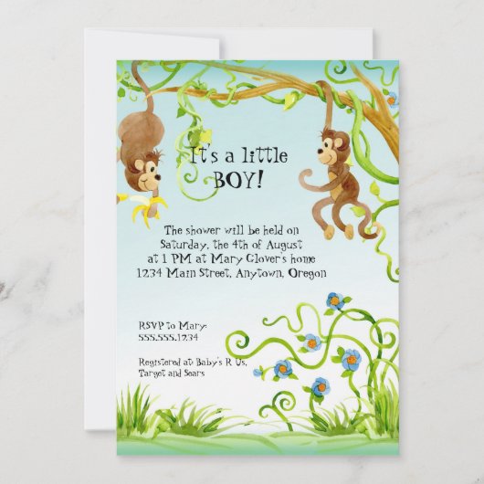 Lil Monkey, Boy Baby shower Invitation (Devant)