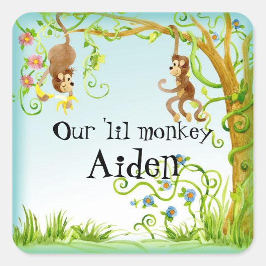 Lil Monkey, Boy Baby shower Sticker Seal (Voorkant)