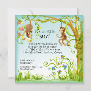 Lil Monkey, Boy Baby shower Uitnodiging