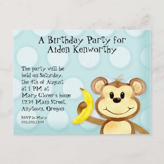 Lil Monkey, Garçon Anniversaire Invitation de la c (Devant)