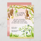 Lil Monkey, Invitation Baby shower fille (Devant / Derrière)