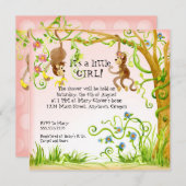 Lil Monkey, Invitation Baby shower fille (Devant / Derrière)