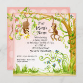 Lil Monkey, Invitation Baby shower fille (Devant / Derrière)