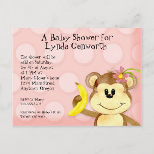 Lil Monkey, Meisje Baby shower Post Kaart Uitnodig