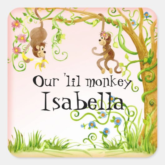 Lil Monkey, Meisje Baby shower Sticker Seal (Voorkant)
