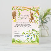 Lil Monkey, Meisje Baby shower Uitnodiging (Staand voorkant)