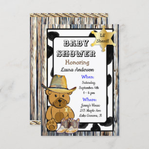 Lil' Sheriff Teddy Bear Cowboy Baby shower Kaart