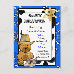 Lil Sheriff Teddybeer Cowboy Baby Shower Uitnodigi Uitnodiging Briefkaart