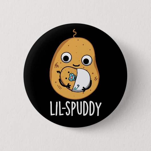 Lil Spuddy Funny Potato Pun Dark BG Ronde Button 5,7 Cm (Voorkant)