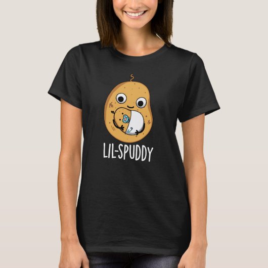 Lil Spuddy Funny Potato Pun Dark BG T-shirt (Voorkant)