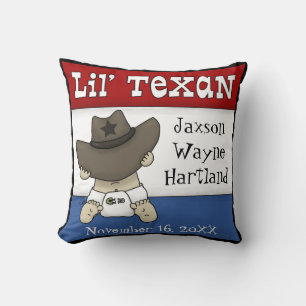 Lil’ Texan gepersonaliseerde naam en geboortedatum Kussen