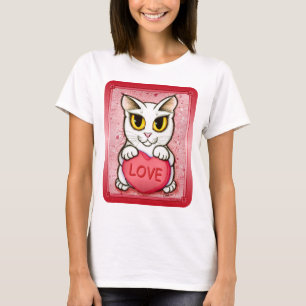 Lil Valentijn White Cat Snoep Heart Love T-Shirt