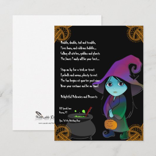 Lil' Witch in Rainbow Gown Halloween Invitation (Devant / Derrière)