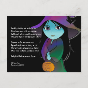 Lil 'Witch in Rainbow Robe Halloween Uitnodiging Briefkaart