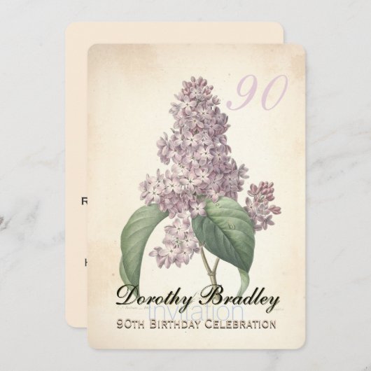 Lila 90ste Verjaardagsviering Uitnodiging (Voorkant / Achterkant)