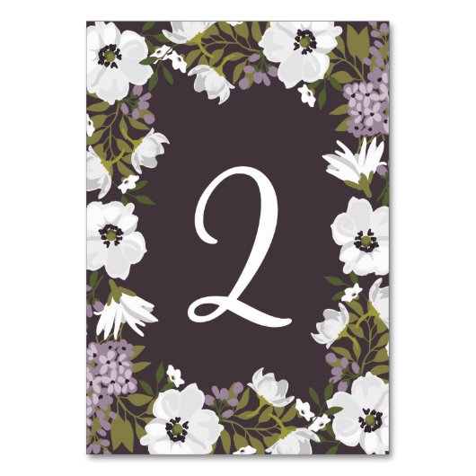 Lila Anemone Blooms Table Numbers Flat Card Kaart (Voorkant)