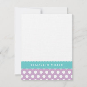 Lila & Aqua Ribbon Polka Dots Monogram Note Kaart Notitiekaartje