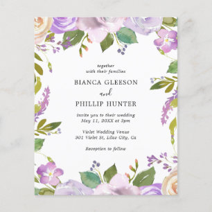 Lila aquarel bloem budget bruiloft uitnodiging