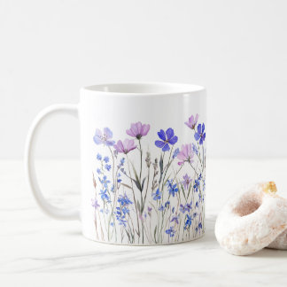 Lila Aquarell Blumenwiese Keramiktasse Koffiemok